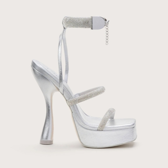 Cult Gaia Silver Elodie Platform Rhinestone Heel Sandals Size 40.5 - Picture 2 of 16